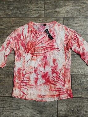 David Cline Pink tie-dye blouse Top, 3/4 sleeves, Made in USA, Womens XS NEW